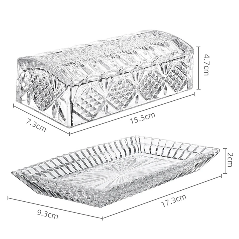 Glass Butter Dish For Countertop Butter Holder Container Plate Covered Keeper Holder Serving Cheese