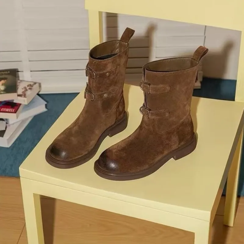 

2025 New Flats Women's Ankle Boots Designer Suede Shoes Winter Fashion Trend Chelsea Boots New Walking Goth Short Boots