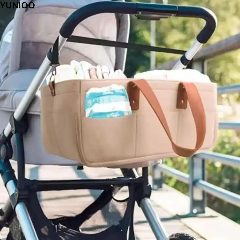

Nursery Organizer Large Capacity Felt Diaper Storage Bag Foldable Portable Baby Felt Storage Basket with Handle Mummy Bag Car