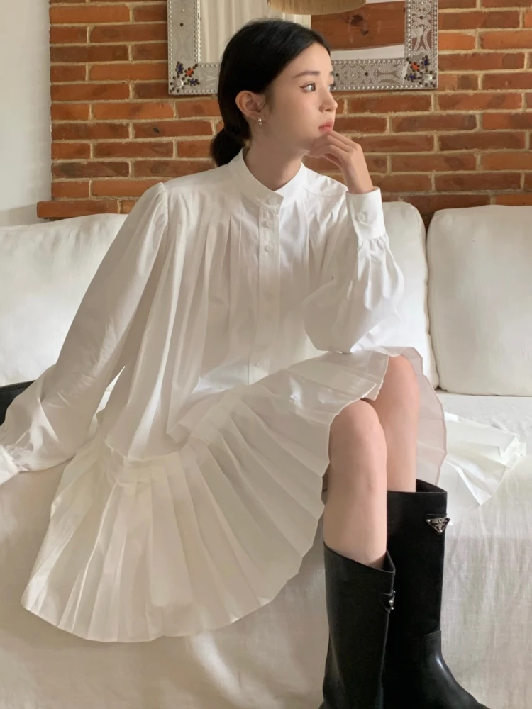 

plus Size Casual Long Sleeve Shirt Dress Loose Flattering Tummy Covering Inner Short Skirt Bridesmaid Dress Women's Fashion