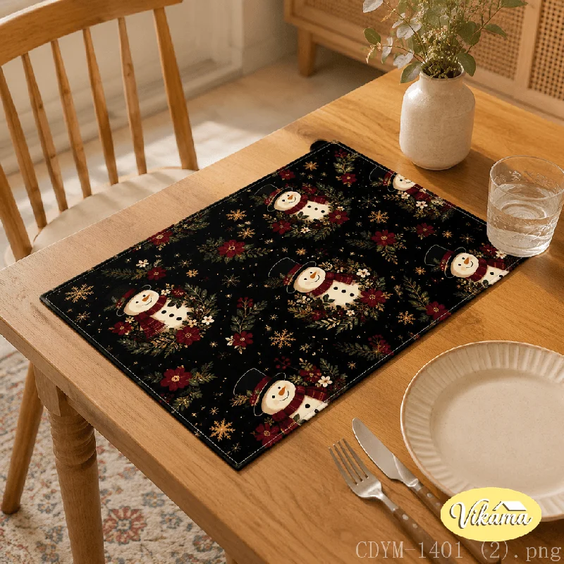 VIKAMA Christmas Placemat Snowman Christmas Tree, Waterproof Oil-Proof Heat-Resistant Holiday Table Mat for Home
