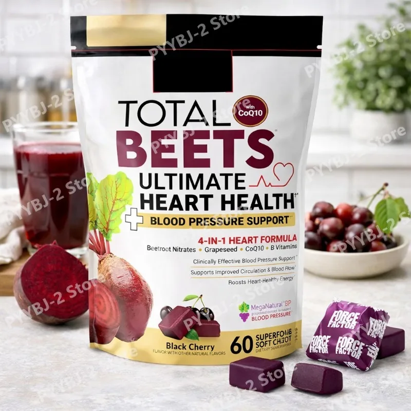 

Beetroot Gummies Black Cherry Flavor with CoQ10 VitaminB & Grapeseed Extract for Blood Pressure Energy Support 60 Count per bag