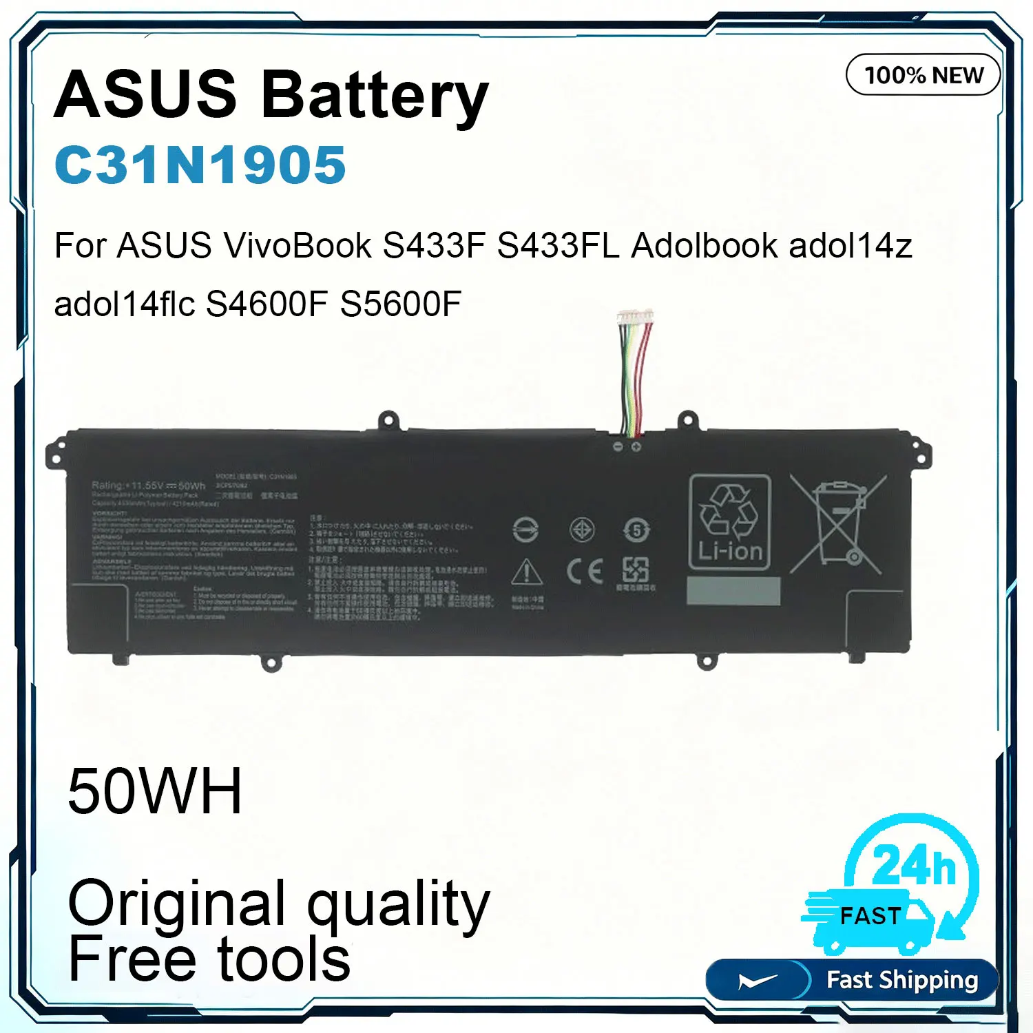 New C31N1905 LaptopBattery For ASUS VivoBook S433F S433FL Adolbook adol14z adol14flc S4600F S5600F 50Wh