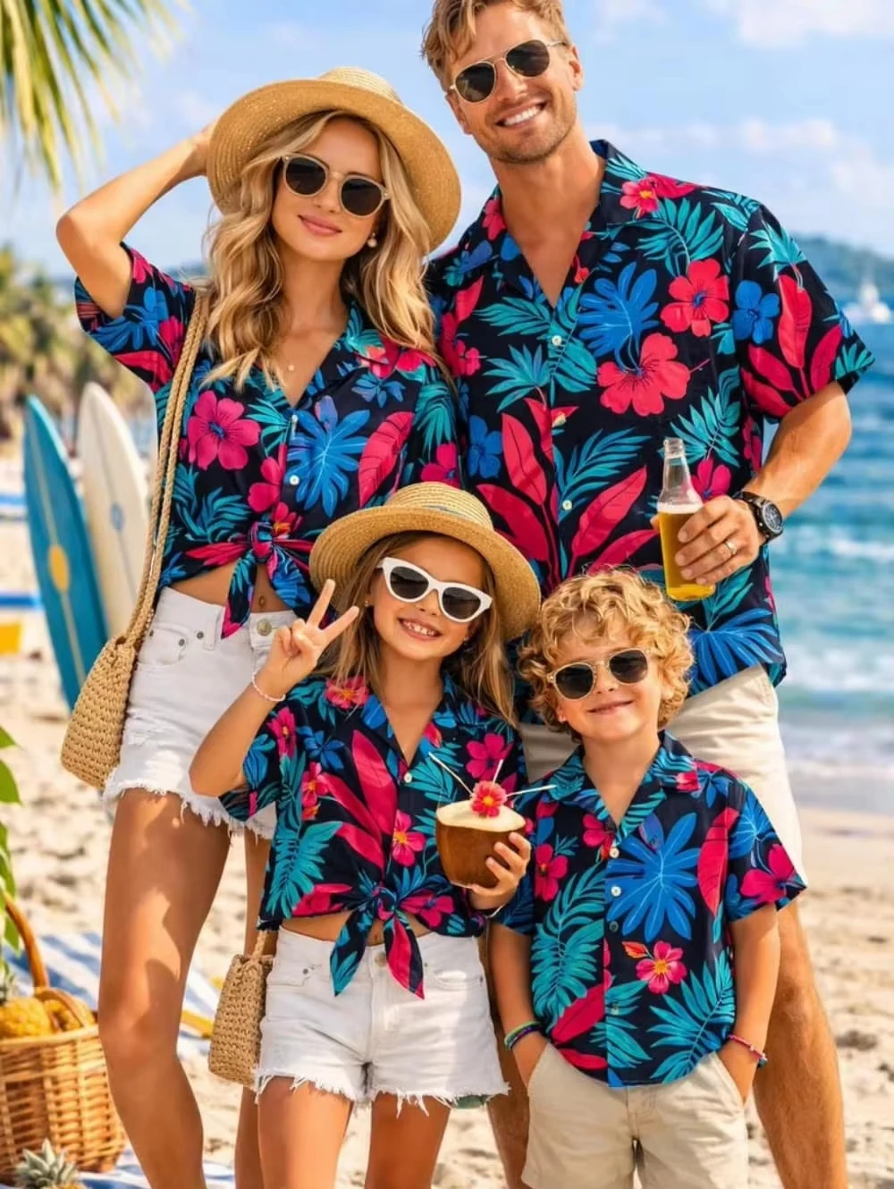 Hawaiian Men's Family Wear Beach Summer Shirt Tropical Summer Style Sandcastle Palm Tree Print Shirt Vacation Gift Child T-Shirt
