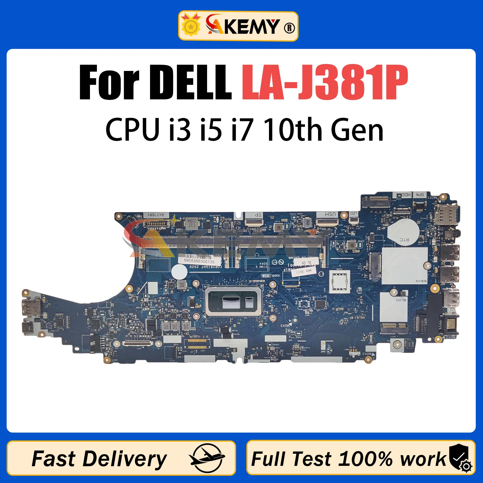 

AKEMY LA-J381P For DELL Latitude 5510 Laptop Motherboard CN-0HT7GC 0J67M8 0JD0KX Notebook Mainboard With I3 I5 I7 10th CPU Gen