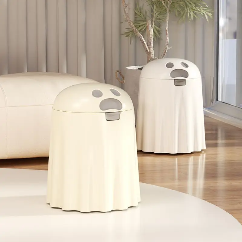 

Weird Ghost Shape Wastebasket Press Type Recycle Bins with Lid Kitchen Trash Can Simple Living Room Storage Bucket Bathroom Bins