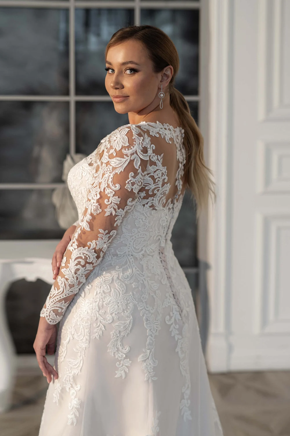 Plus Größe Hochzeit Kleid Elegante Trompete Spitze Appliques V-ausschnitt Mit Langen Ärmeln Modest Vestido De Novia свадебное платье 2021 Benutzerdefinierte