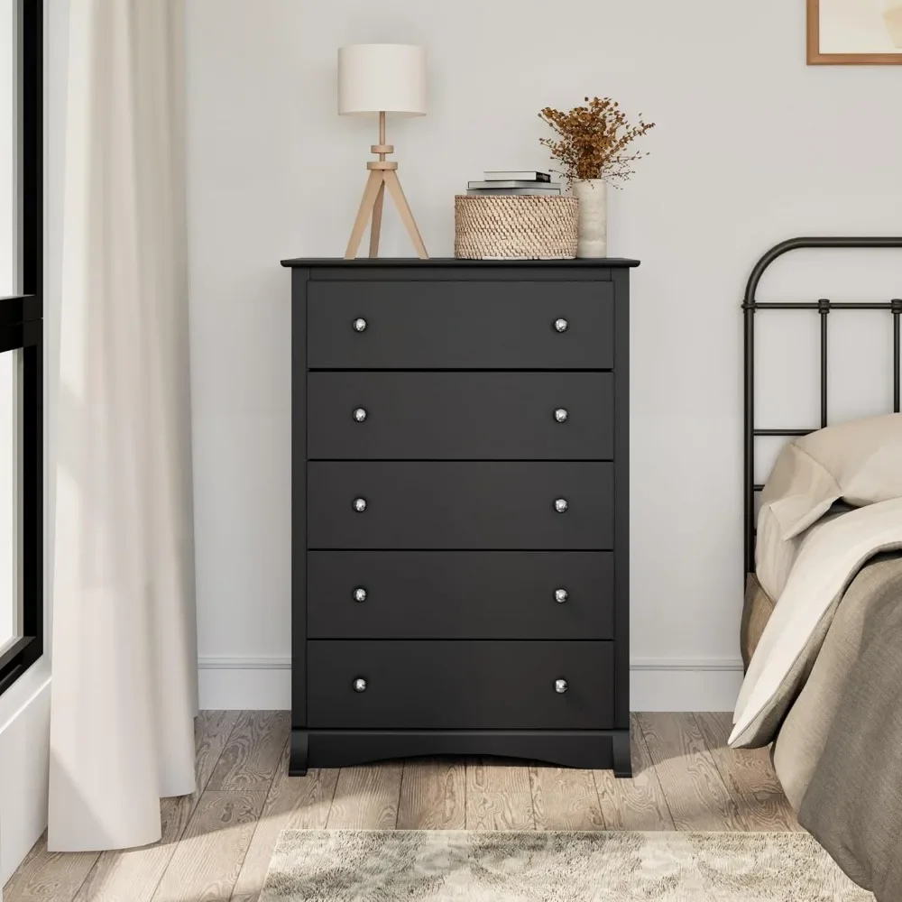 

Superior 5-Drawer Chest for Bedroom - Spacious and Stylish Chest of Drawers, Measuring 17.75"D x 31.5"W x 44.75"H, In Black