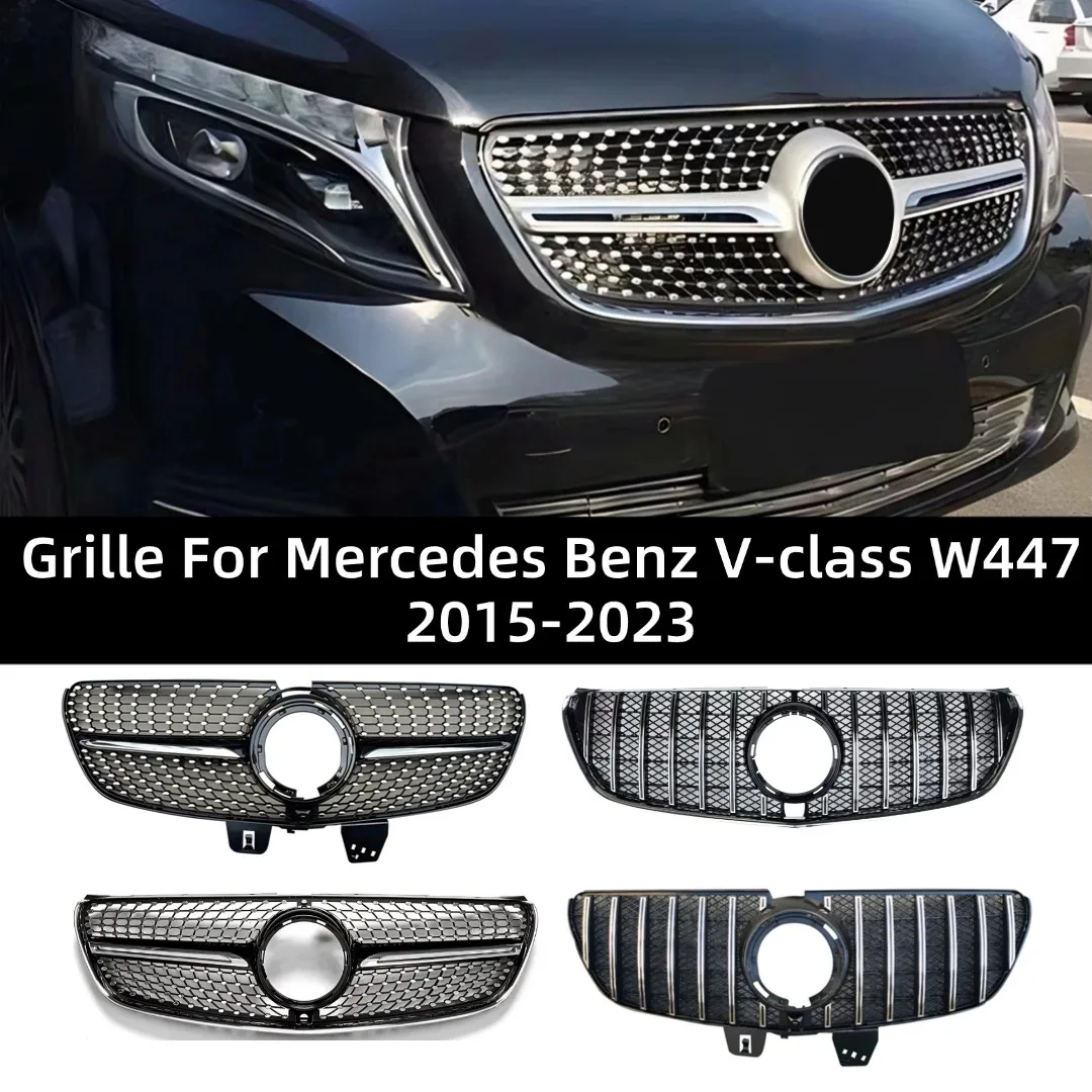 Mittelgroßer Kühlergrill im GT-Stil für Mercedes Benz V-Klasse W447 V220 2015-2023 – Tuning-Upgrade für die Frontstoßstange