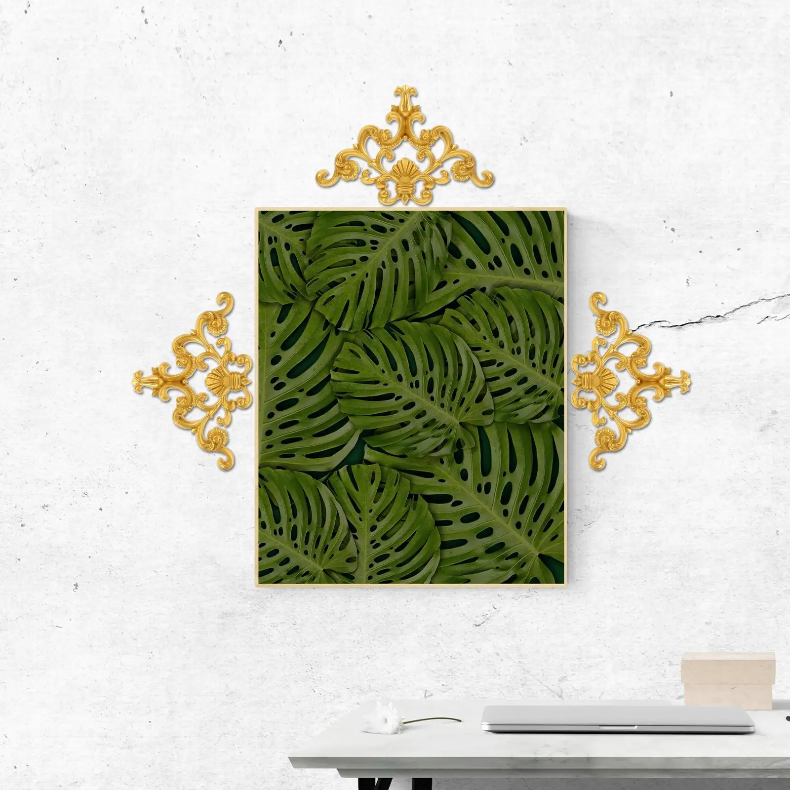 

PVC Corner Flower Decoration Golden Molding for Home Wall Mount Background Decor Carving Applique Versatile Styles