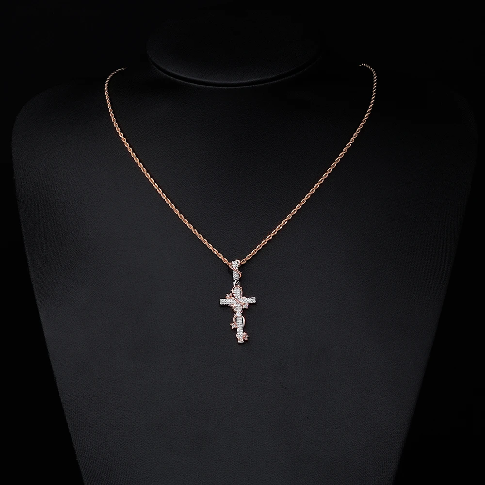 NUOYA Luxury Moissanite 925 Sterling Silver Pendant Necklace Thorn Wrapped Cross/Pray Pendant Pass Diamond Test Fine Gift - view 3