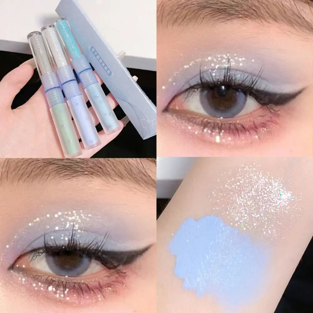 Glitzer Doppelkopf flüssiger Lidschatten 2 in 1 matt aufhellen der Diamant Lidschatten schnell trocknende wasserdichte Augen Make-up Tool Frauen