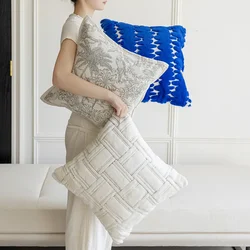 Royal Blue Plush Cushion Cover Light Luxury Retro Pillow Covers Decorative Jacquard Embroidery Living Room Pillow Case 45*45cm