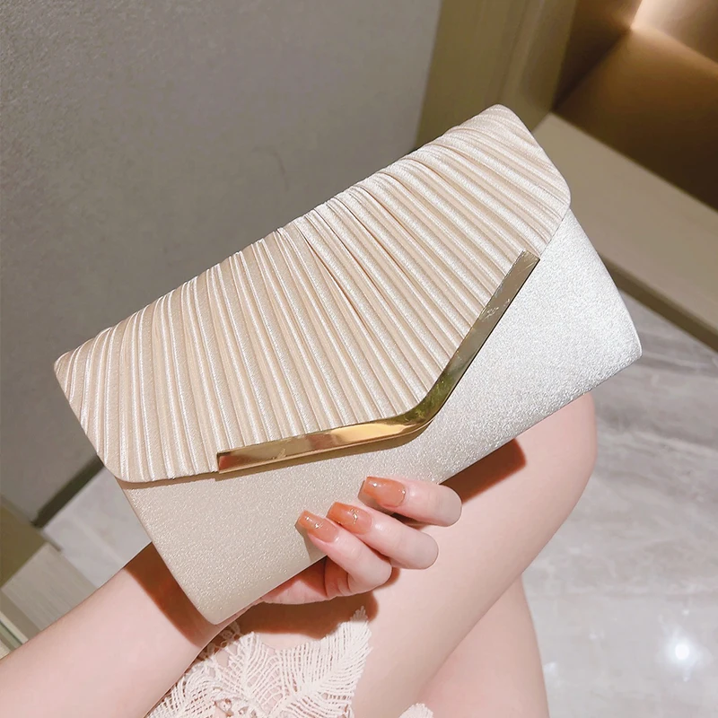 Elegant Pleated Envelope Clutch, Classic Dinner Clutch Purse, Formal Banquet Handbag For Wedding Party Prom