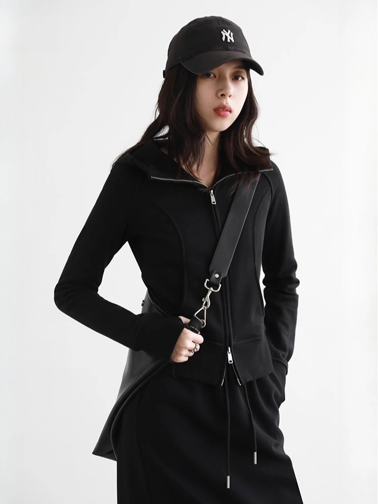 CHIC VEN Women Sweatshirts Fashion Casual Sport Hooded Solid Slim Double Zipper Tops Korean Ladies Hoodies Autumn Winter 2025