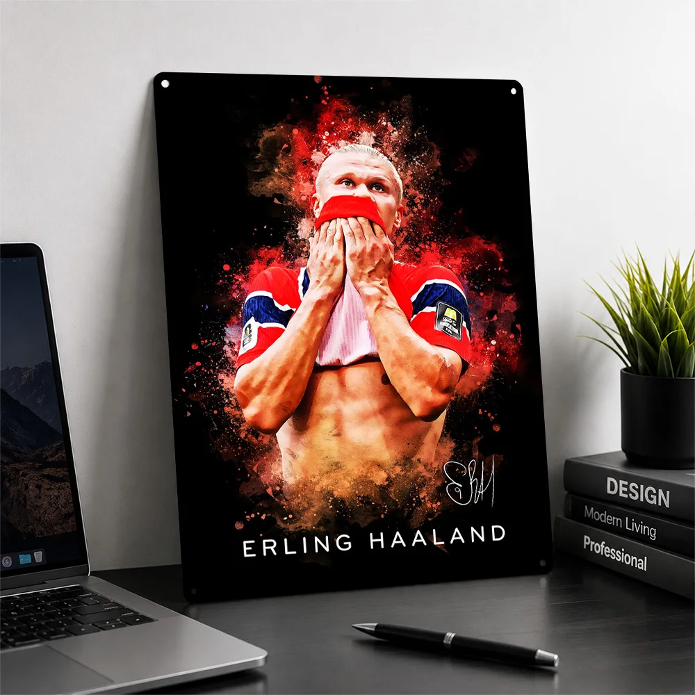 Erling Haaland Sports 3D Texture Metal Poster Customized Wall Art Tin Sign Gift for Mancave Vintage Retro Decoration Room Decor
