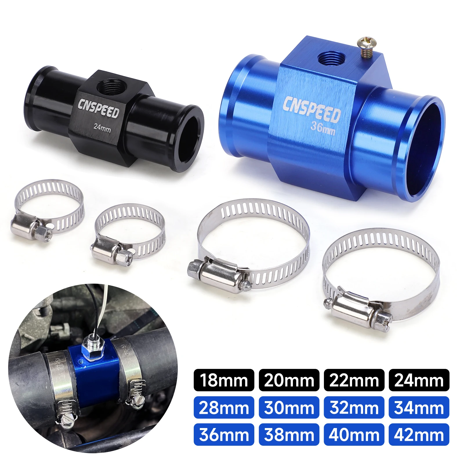 For 1/8NPT Aluminium 18 20 22 30 32 34 36 38 40 42mmRadiator Hose Adapter Car Silicone Hose Cooling Water Adapter Hose BlackBlue