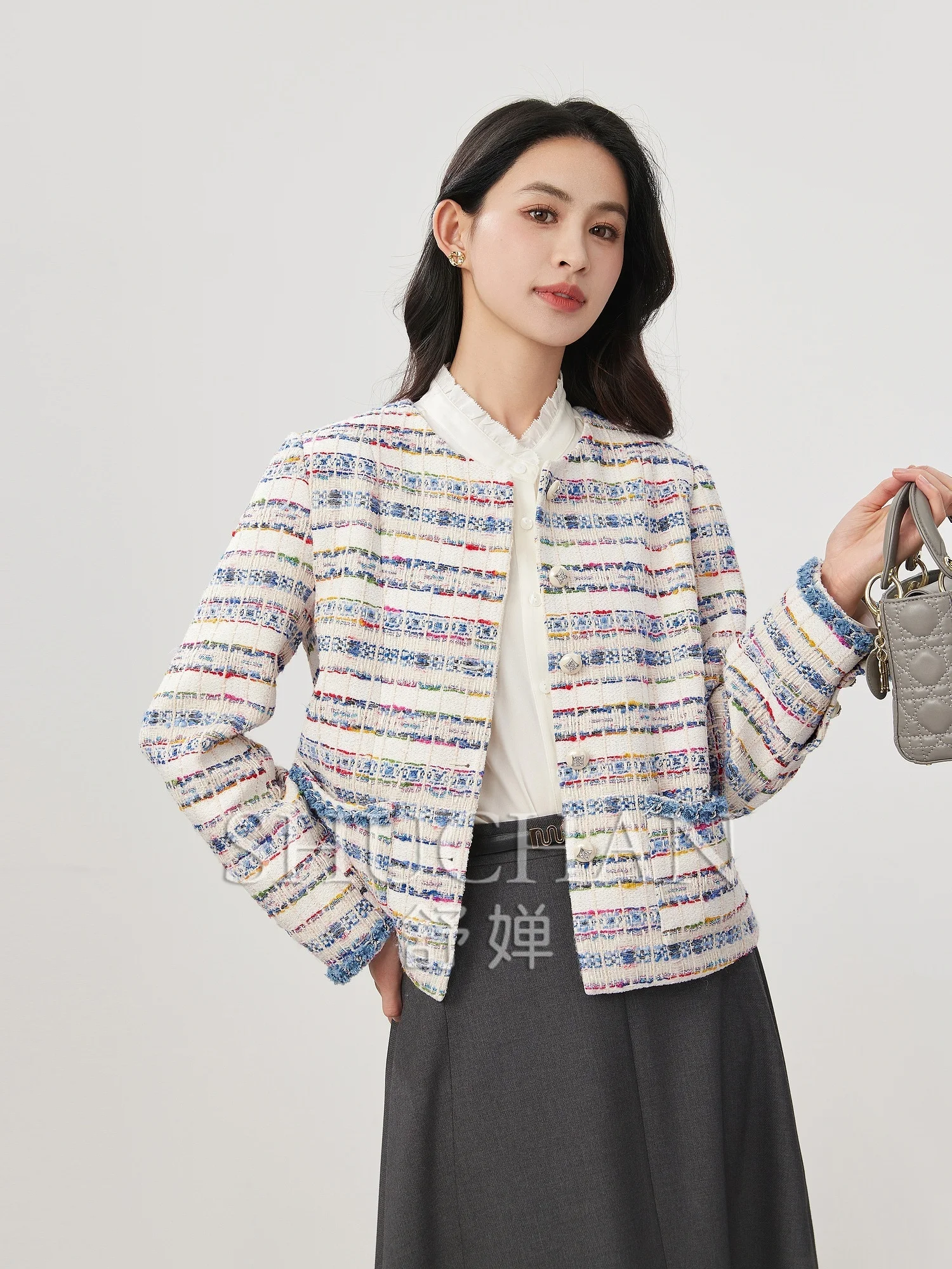 Blended Tweed  Blazer Feminino  Jackets for Women 2025 Spring Casacos De Inverno Feminino