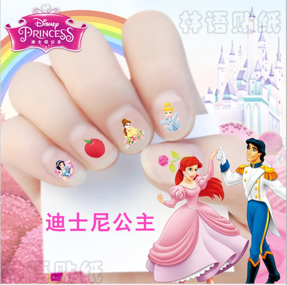 3D Laser Disney Frozen Anime Figure Princess Nail Sticker Girls Makeup Toy Mermaid Mickey Mouse for Kids Gift