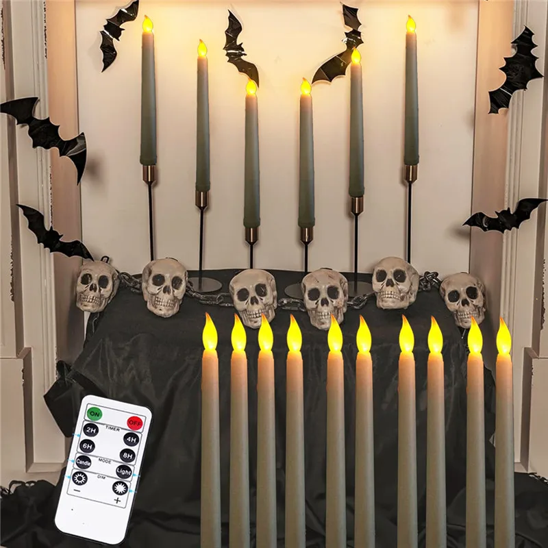 

12/24/36PCS Flameless Candles Realistic Electric LED Candlestick Halloween Party Home Decoration Remote Contro Battery Powered