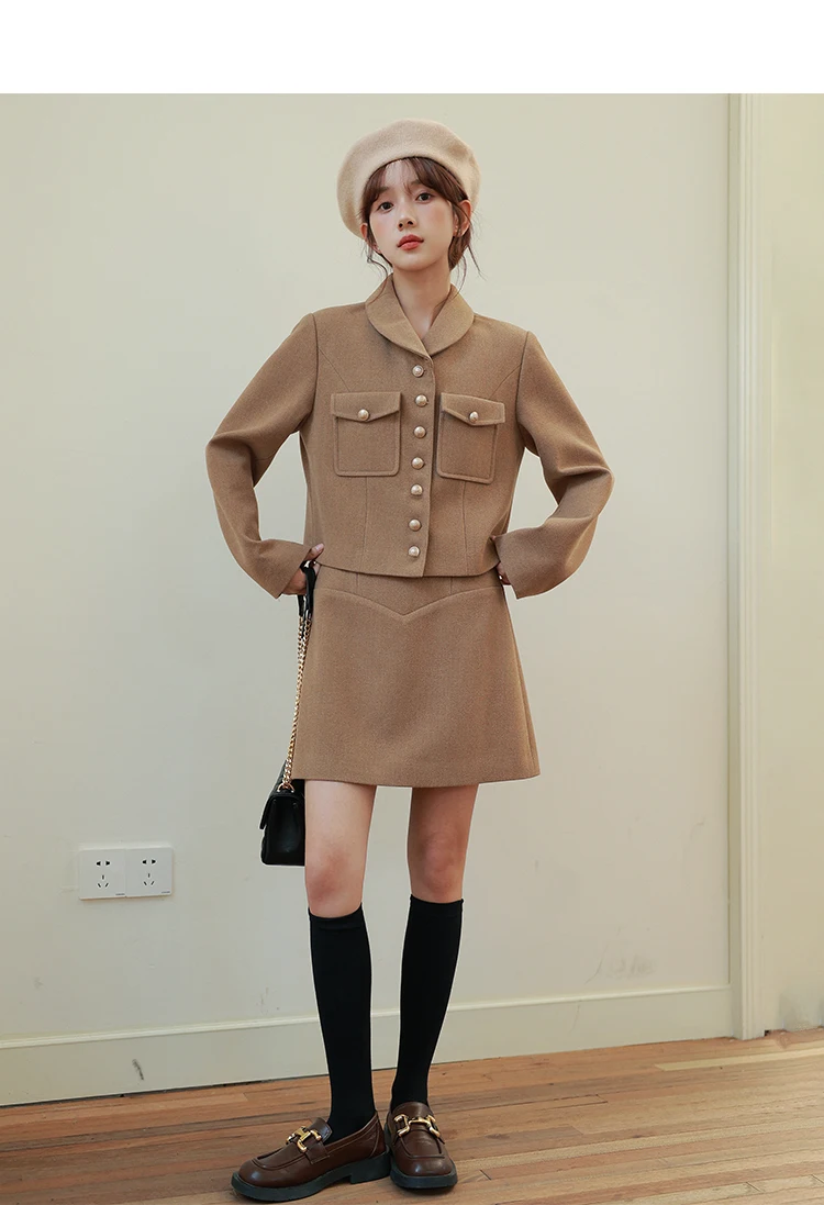 تنورة أنيقة على شكل حرف a تشبه الصوف للسيدات تنورة قصيرة عالية الخصر للسيدات قيعان تويد شتوية حلوة عتيقة لملابس الموضة اليومية #3