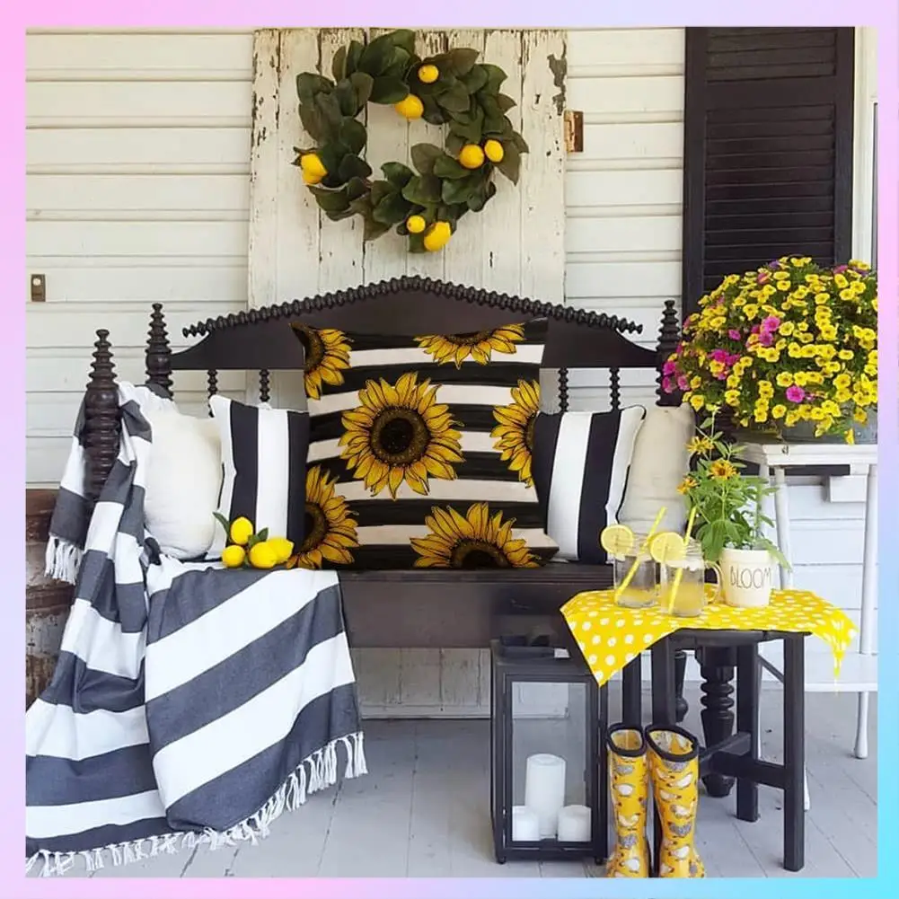 

T23C Summer Pillow Covers 18X18 Set Of 4 Summer Decorations For Home Farmhouse Throw Pillows Sunflower Cushion Case For Couch