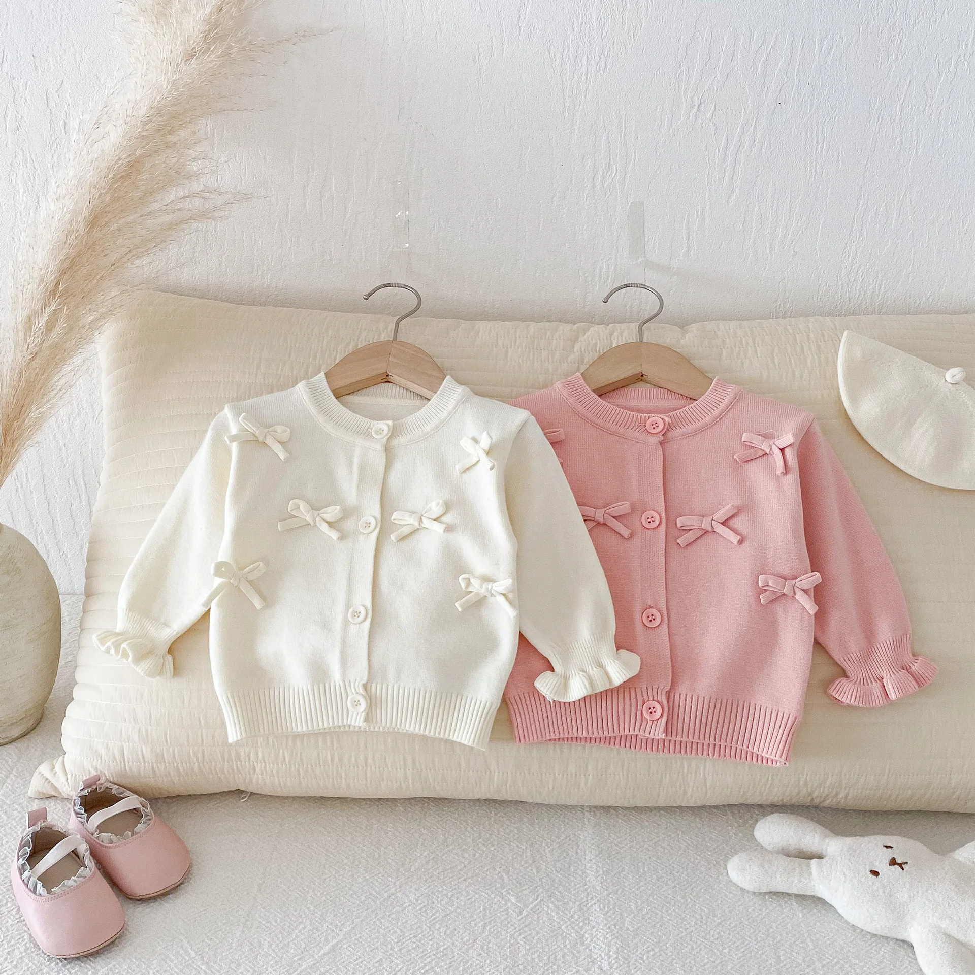 

2025 Autumn New Baby Girl Cute Bow Knit Cardigan Cotton Infant Long Sleeve Sweater Coat Solid Girls Knitted Jacket Sweet Tops