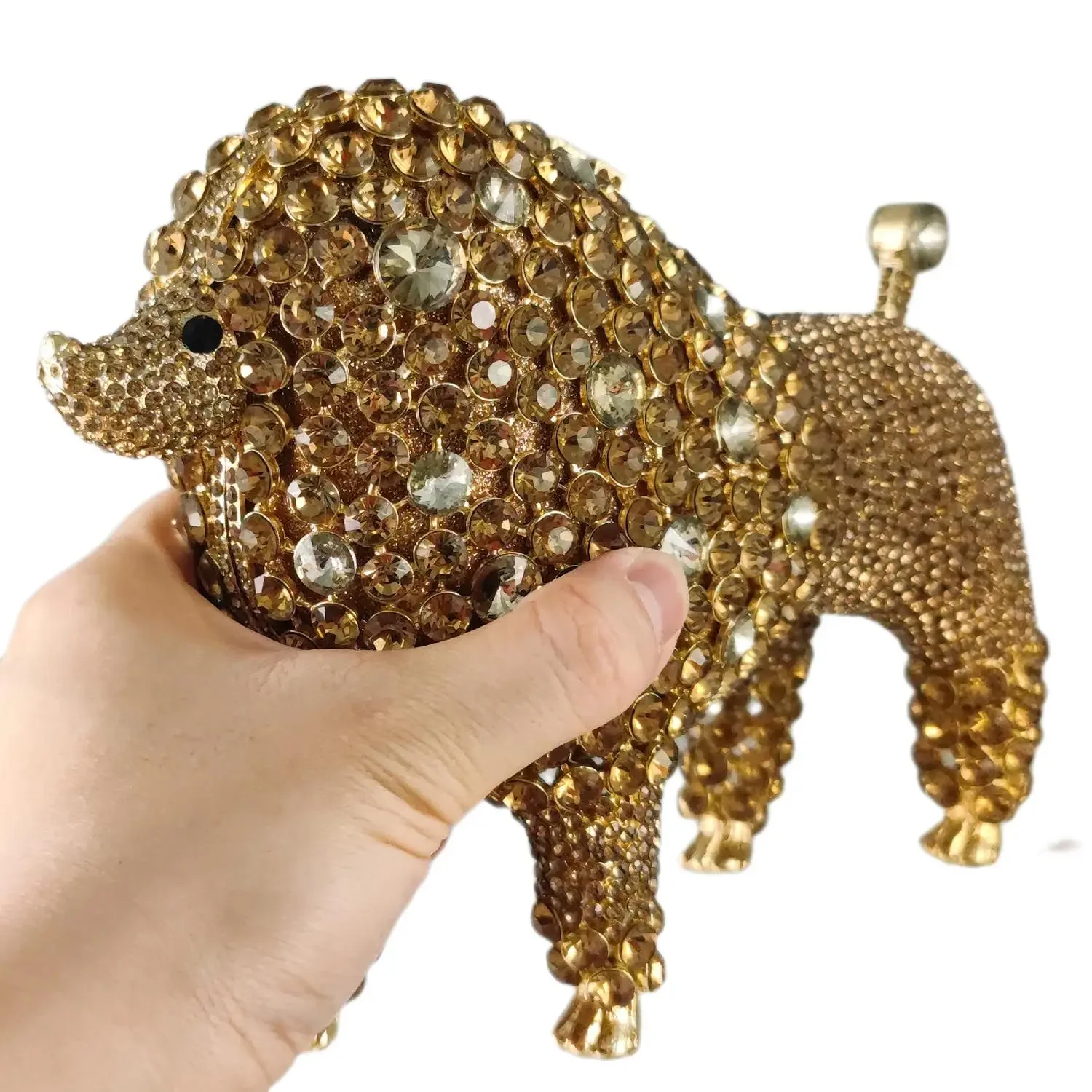 Boutique De FGG (in stock) Poodle Minaudiere Clutch Handbag Women Puppy Crystal Evening Bags Party Dinner Dog Shape Handbags