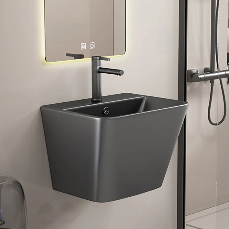 Gun ash wall-mounted washbasin washbasin, integrated ceramic washbasin deepening small apartment bathroom balcony hotel