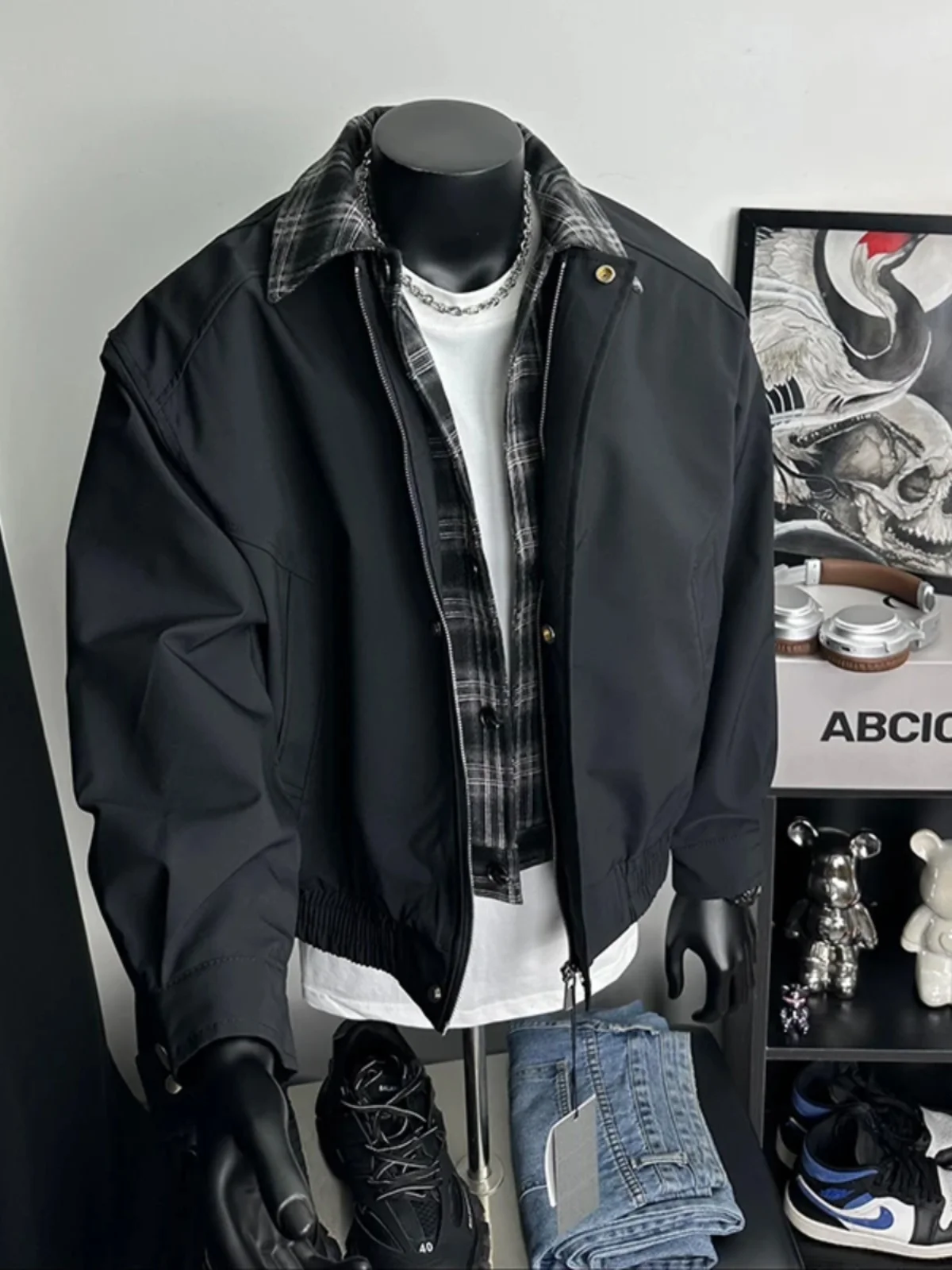 

Мужская куртка в американском ретро-стиле, клетчатая, с воротником, весенняя, свободного кроя, из полиэфирного волокна, с длинными рукавами