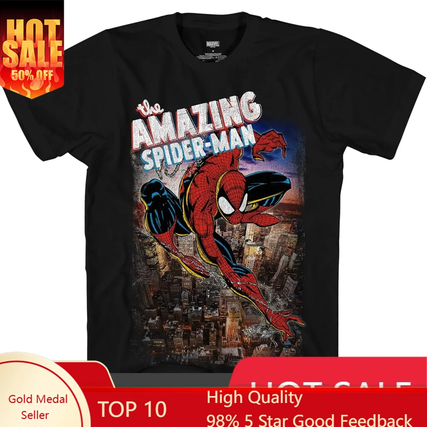 

Spider Man T Shirt Mens Short Sleeve Pure Cotton Superhero Style Fashion Casual Soft Comfortable Breathable Durable Tee