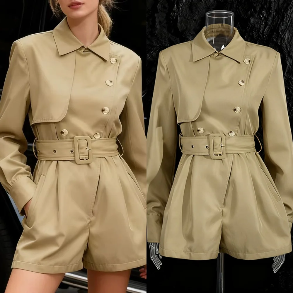 

2025 новый модный осенне-зимний короткий плащ с подкладкой на плечах, женский комбинезон, двубортный комбинезон для клубной вечеринки, дня рождения