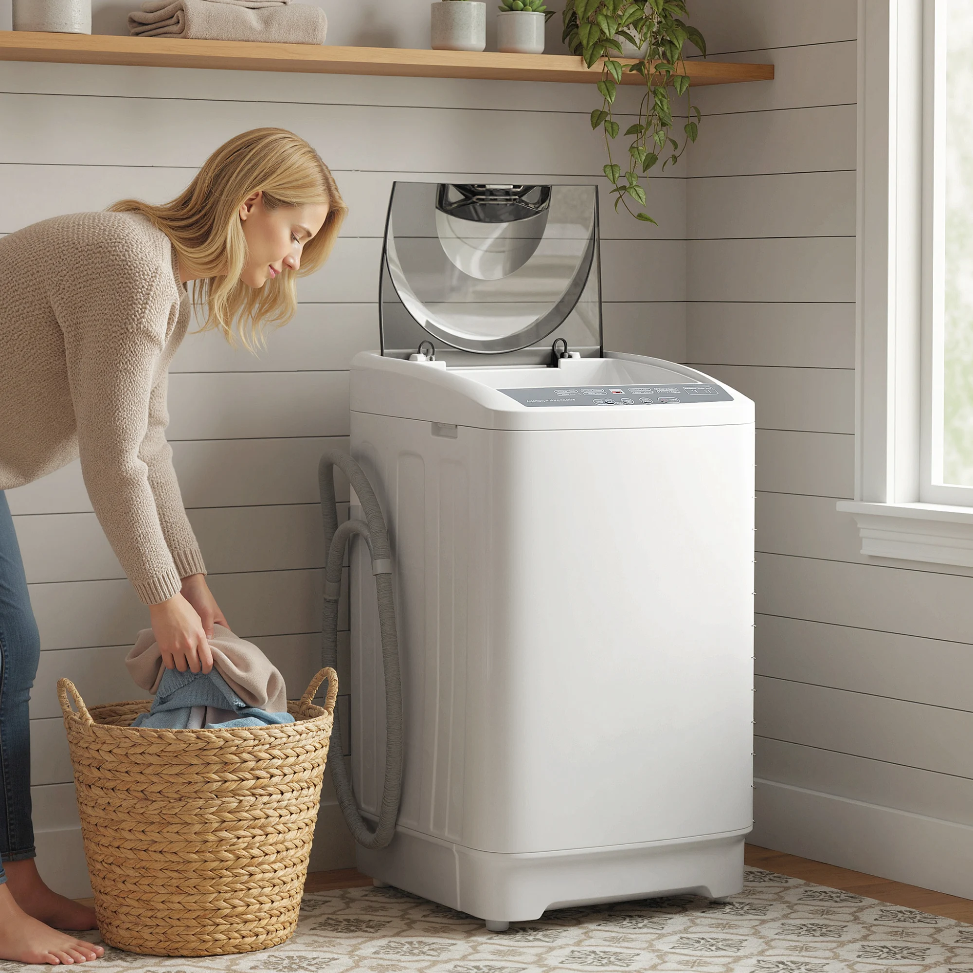 Homcom Portable Washing Machine, 1.3 Cu Ft. Compact Washer with 8 Programs, 6 Water Levels, Led Display, Child Lock, Drain Pump, 9.9lb Full Automatic Washing Machine for Apartments, Dorms, Rvs, White