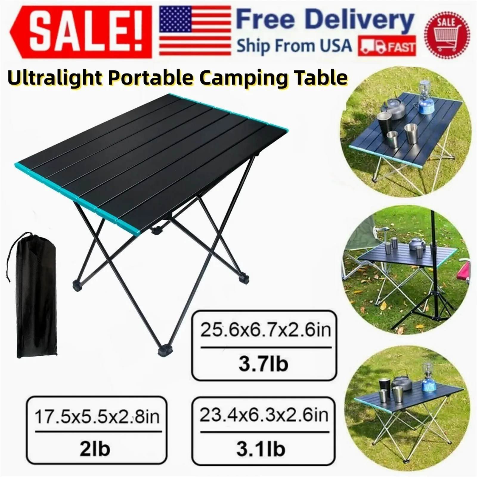 

Folding Portable Camping Table Aluminum Table Top Outdoor BBQ Carry Bag