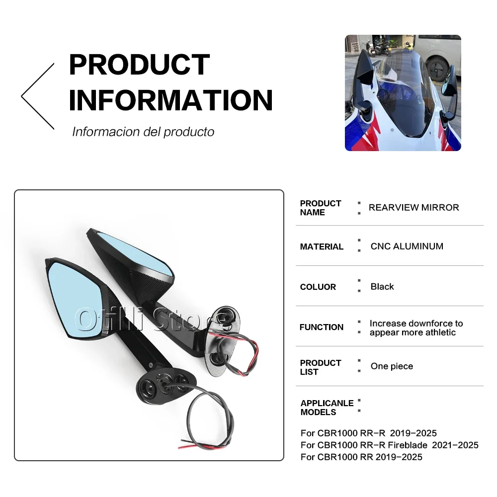 CBR1000RR دراجة نارية الرؤية الخلفية LED بدوره إشارة المرايا الجانبية الأسود لهوندا CBR1000RR CBR 1000RR CBR1000RR-R Fireblade 2019-2025 #6