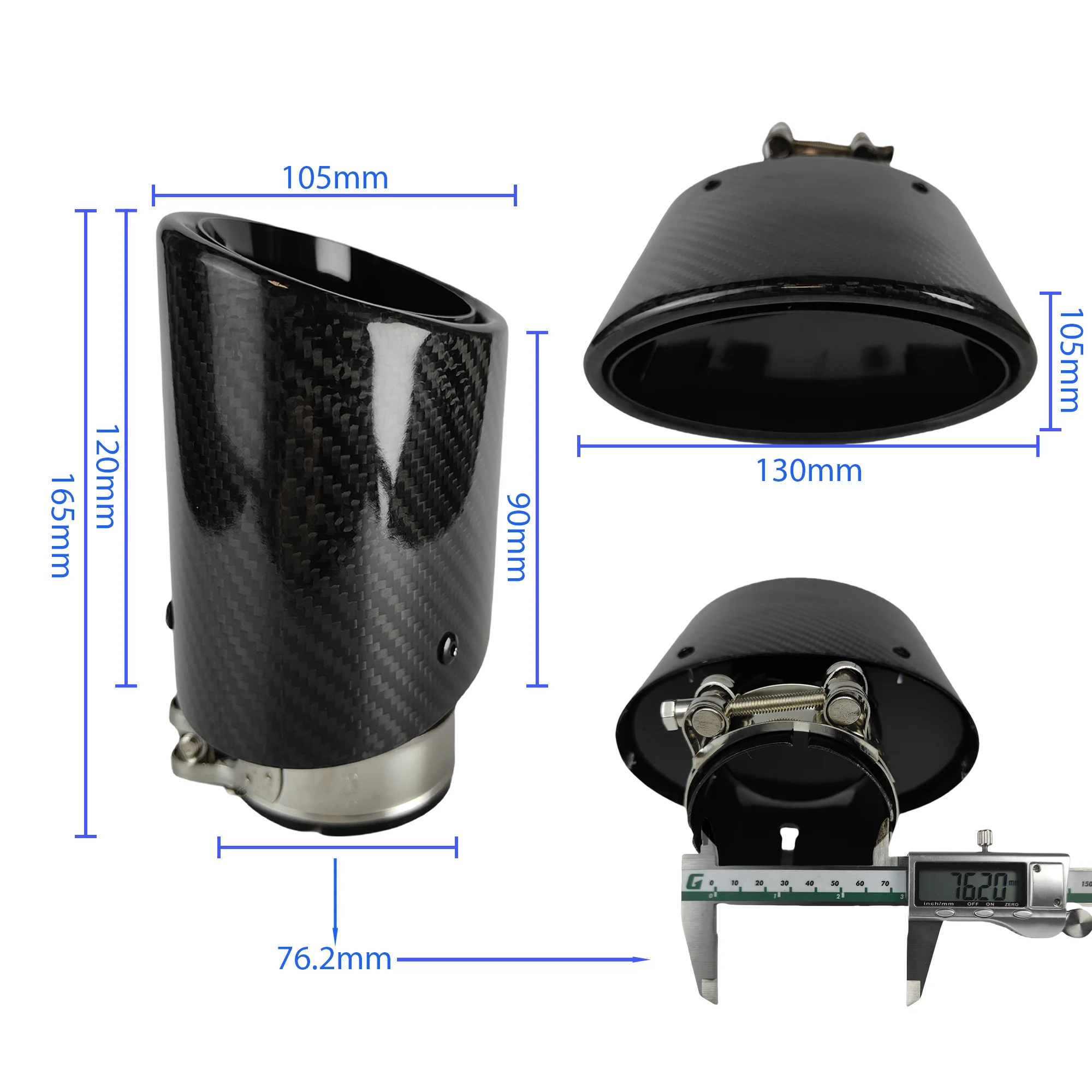 1 stks Universele Glanzende Koolstofvezel Auto Uitlaten Tip Uitlaatpijp Nozzle Decoratie Helder Zwart Ovale Breedte 105/115/130/150