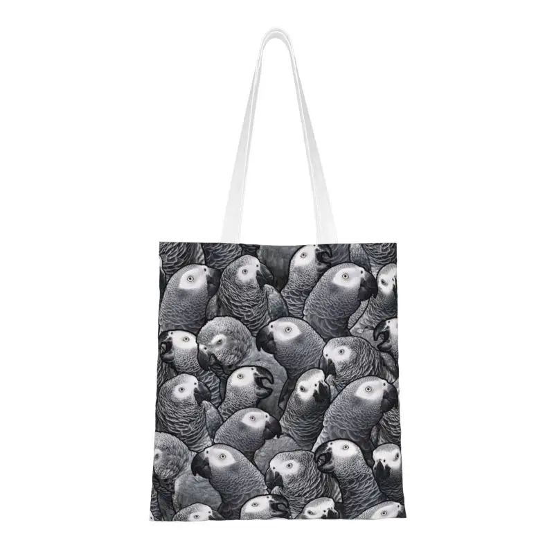 Reusable African Grey Parrot Pattern Shopping Bag Women Canvas Shoulder Tote Bag Washable Psittacine Birds Grocery Shopper Bags