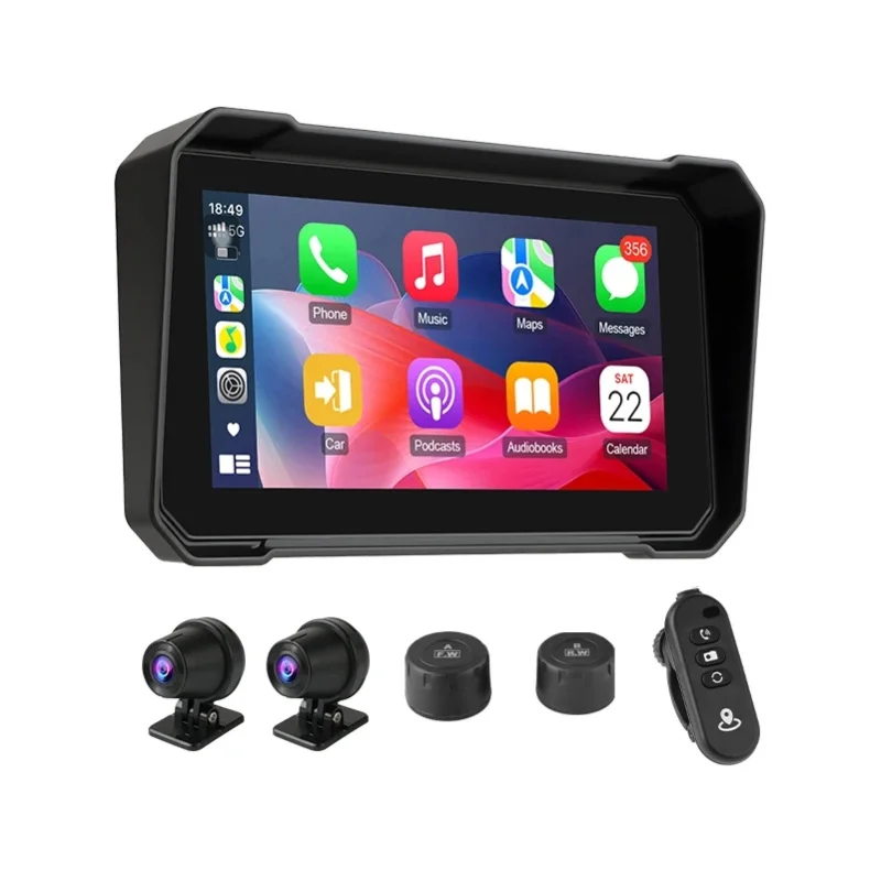 Srnubi 6,25 Zoll Motorrad-Navigation Dual Bluetooth Wireless CarPlay 4K DVR für BYD Tragbares digitales Armaturenbrett Abnehmbarer Bildschirm IP67 Wasserdichter Bildschirm Moto Android Auto GPS