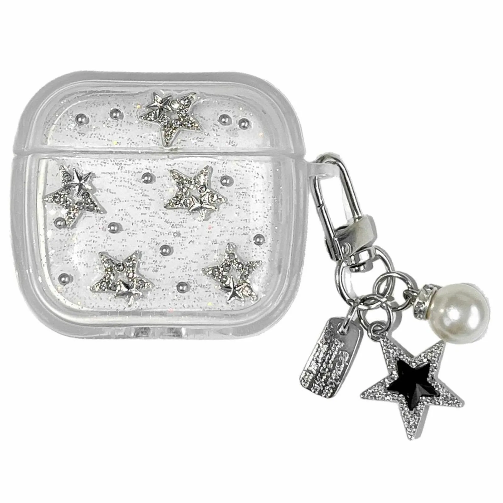 TPU Case for Apple AirPods 4 Glitter Star Protective Cover with Metal Chain Pendant