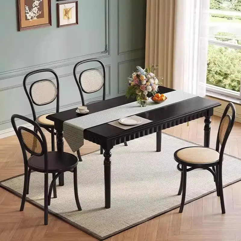 French retro solid wood dining table, rectangular American light luxury