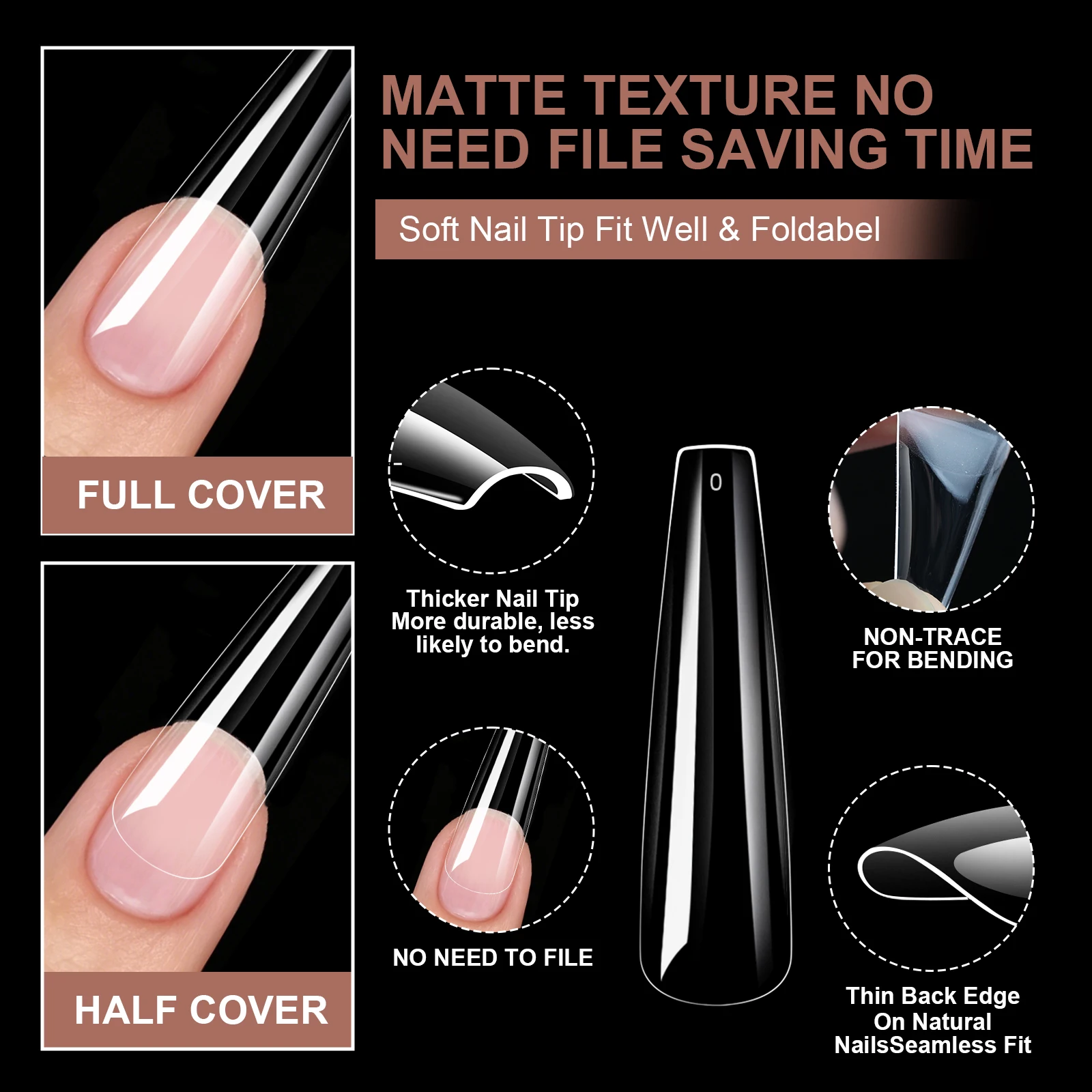 240 Stück Extra Lange Klare Weiche Gel-Nagelspitzen Künstliche Nagelverlängerungen Ohne Feile Benötigt Spurlose Faltbare Abziehbare Nagelspitzen-Box für Salons – Detail 5