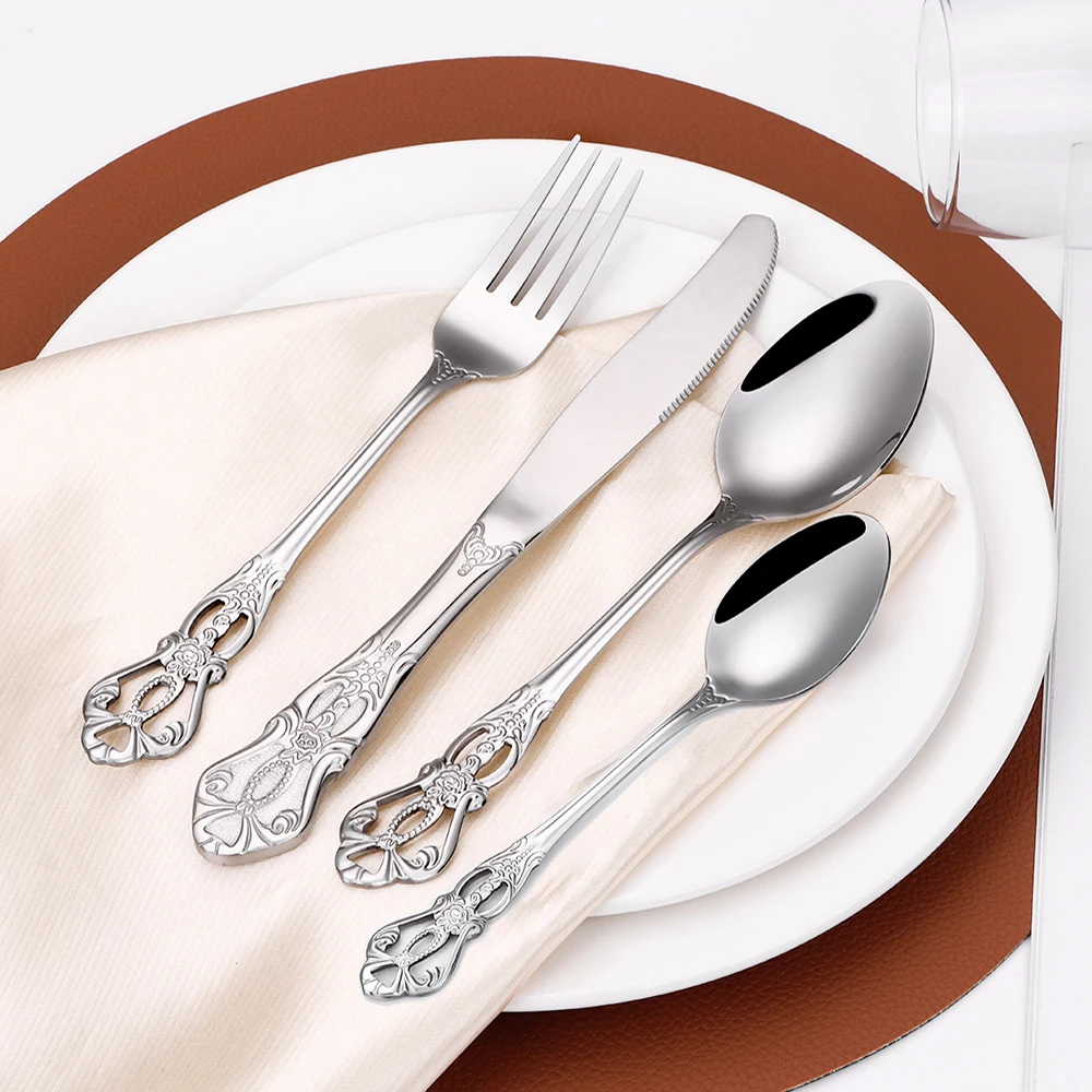 6/24/30 Pieces Sliver Cutlery Set Stainless Steel Tableware Western Luxury Dinner Set Mirror Elegant Knife Fork Spoon Flatware