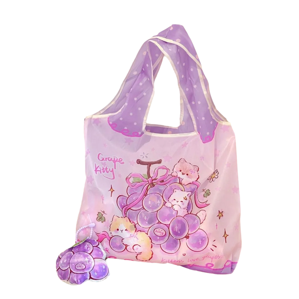 Kawaii Foldable Keychain Bag Fruit Shape Strawberry Cartoon Shopping Bag Pendant Large Capacity Sweet Girls