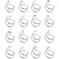 Drperfect  20G Stainless Steel Double Nose Ring Hoop Spiral Moon Star Butterfly Snake Twisted Hoop Earrings for Women