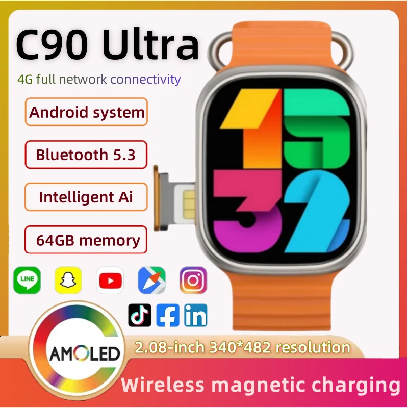 

c90 ultra 5G Сетевая SIM-карта 2,1 дюйма Amoled GPS WIFI Смарт-часы с глобальным вызовом Мужские умные часы Ultra s10 Android 9.0