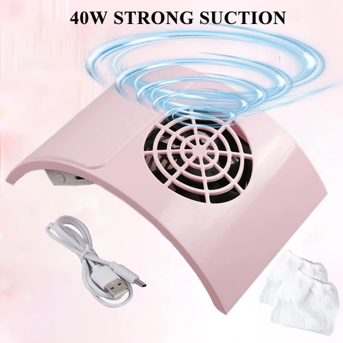 Imagen 1 del producto Aspiradora de uñas de 40W, aspiradora de succión fuerte, máquina de manicura, puerto USB, herramientas de decoración de uñas de poco ruido, aspiradora de uñas