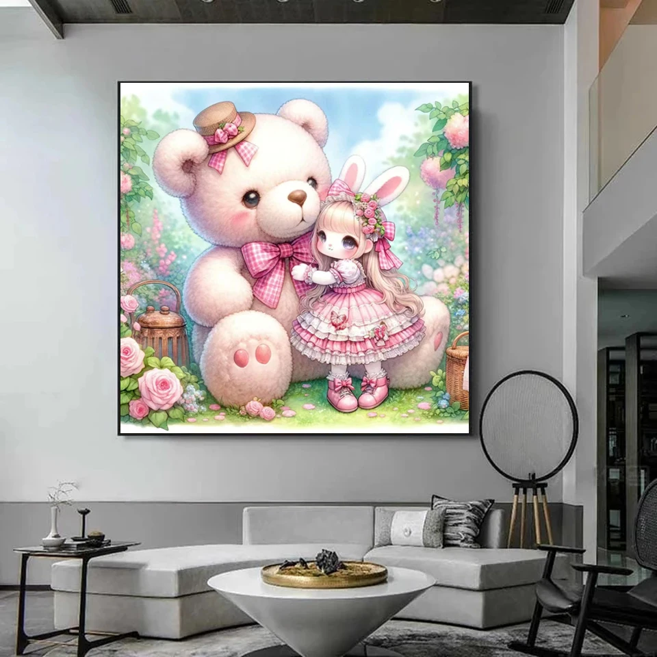 DIY Diamond Painting New 2024 Cute rabbits and bears Full Diamond Mosaic  Rhinestone Cartoon Cross Stitch Embroidery Home Decor