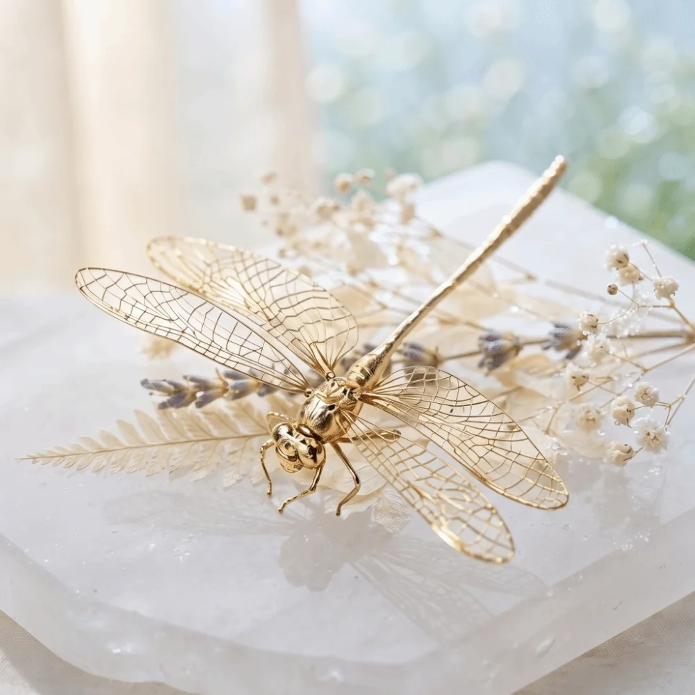 Simulation Insect Dragonfly Ornament Antique-Style Miniature Dragonfly Figure Toys Alloy Handmade Dragonfly Tea Pet Study Decor