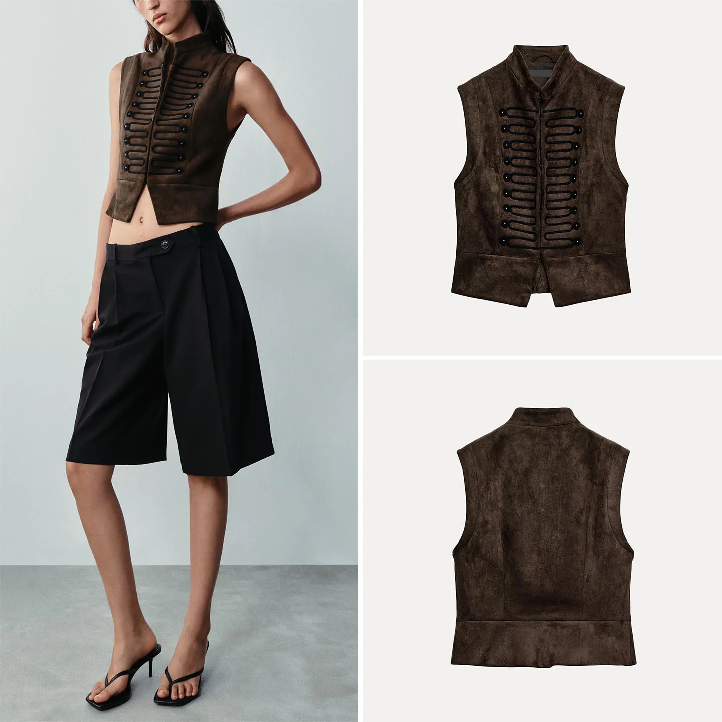 Fashionable Sleeveless Stand Collar Rope Knot Decoration Vest Women's Autumn New Arrival Quality Texture Women's Tank Top