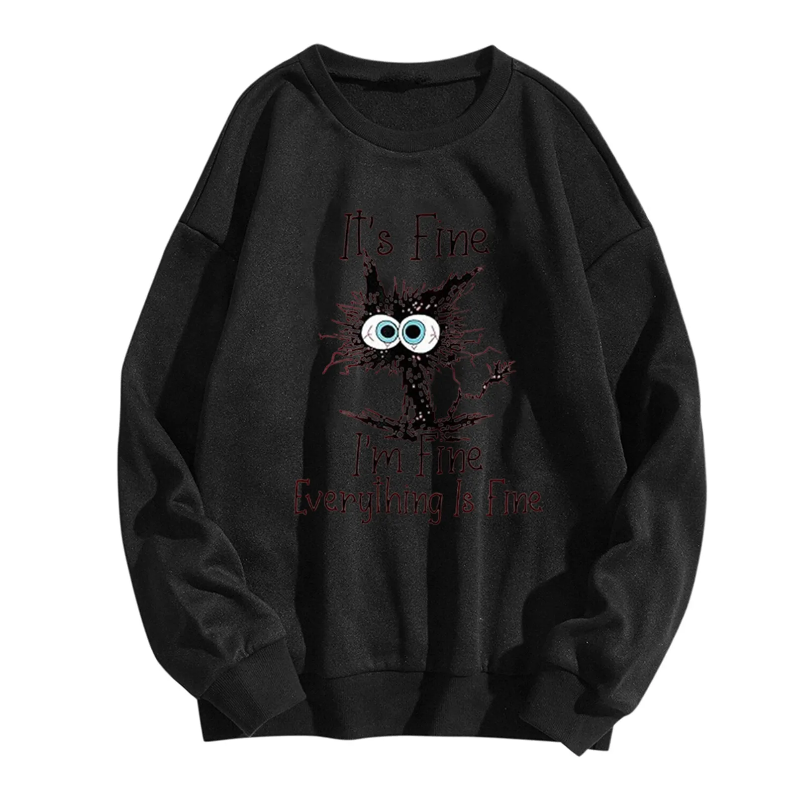 Winter Casual Animes Cat Sweatshirt I'm Fine Everything Is Fine Bluzy Z Wzorem Vintage Odzież Damska Oversize Y2k